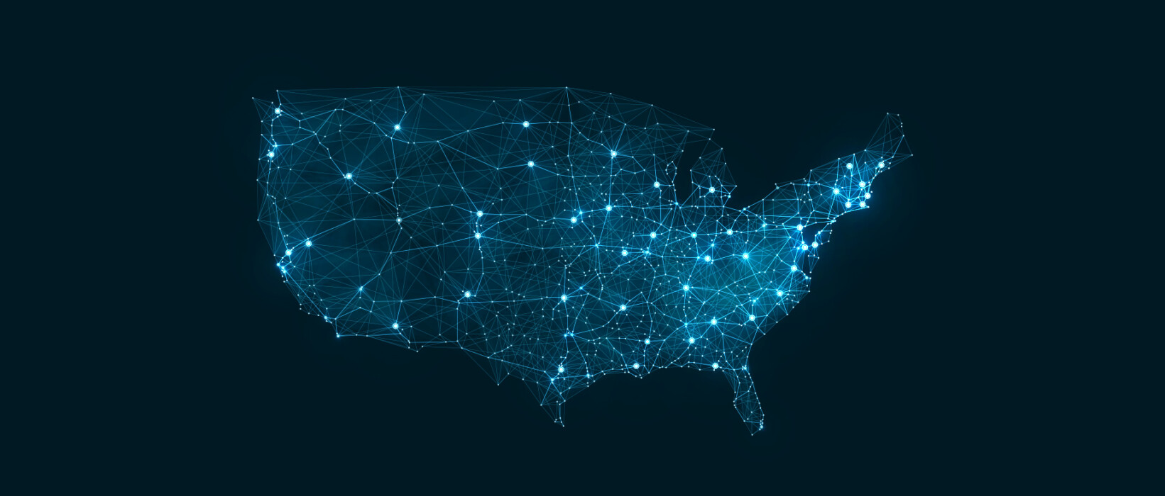 Digital map of the United States showing connected market points.